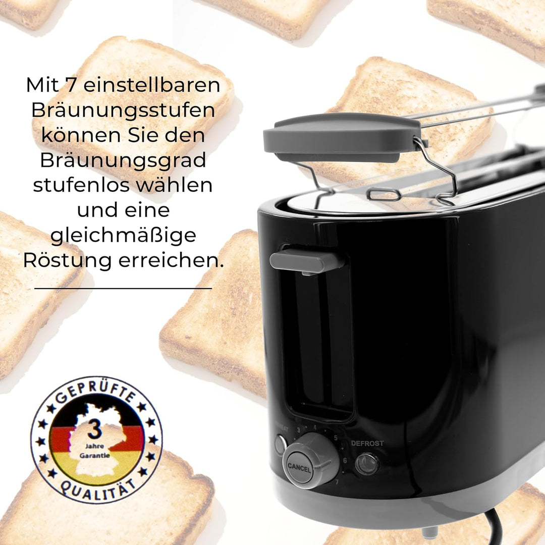 Posten Anker Toaster schwarz | 4 Scheiben | 1400 Watt | breite Schlitze | 7 Bräunungsstufen | Doppel