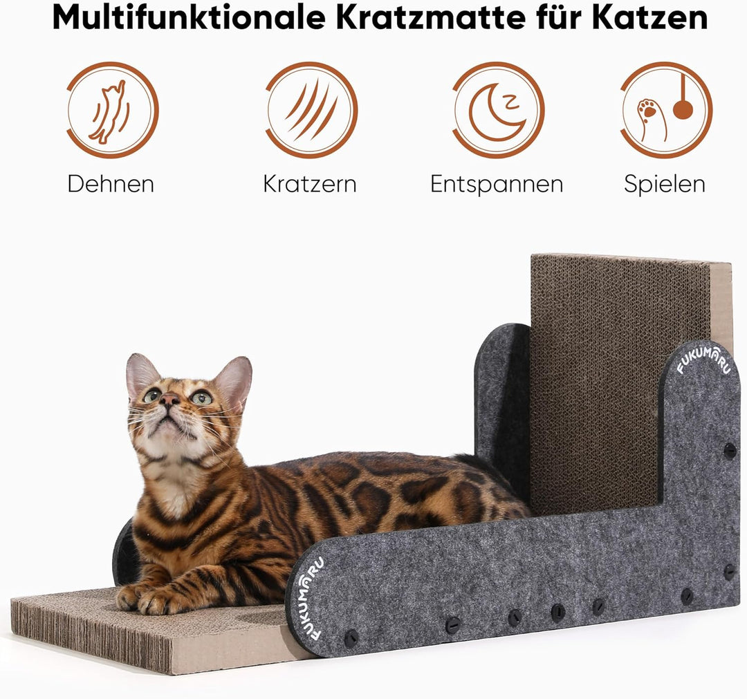 FUKUMARU Kratzbrett Katzen, 68 cm hohe L förmige Kratzpappe für Katzen, widerstandsfähig Katzenkratz