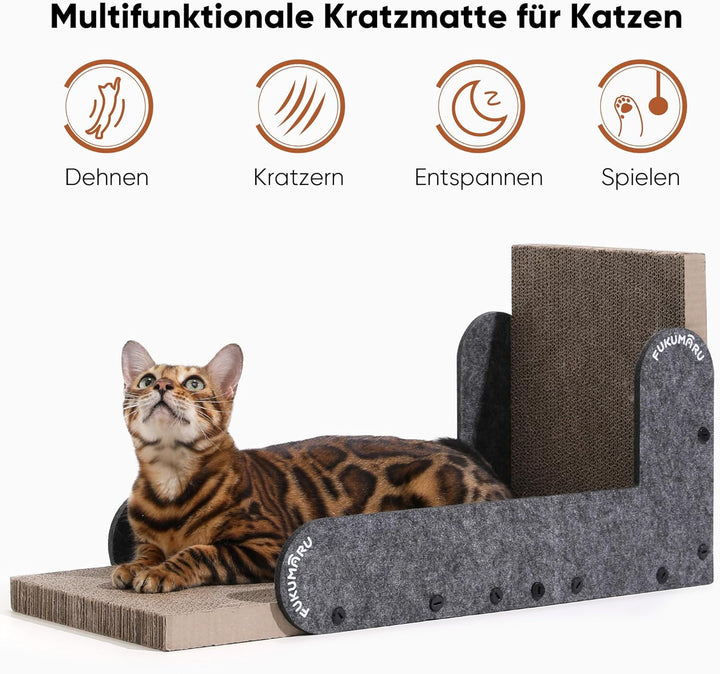 FUKUMARU Kratzbrett Katzen, 68 cm hohe L förmige Kratzpappe für Katzen, widerstandsfähig Katzenkratz