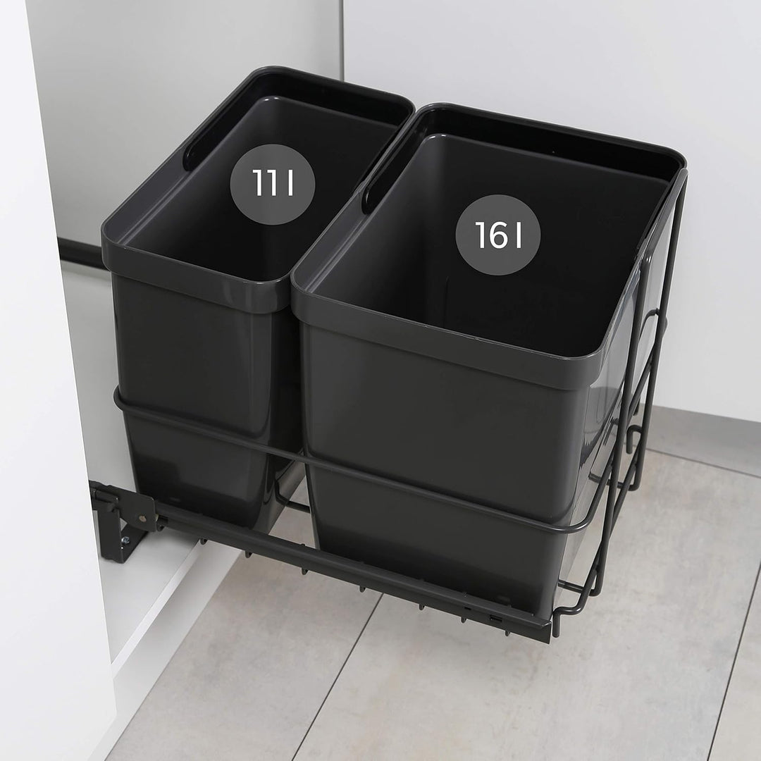 LM 64/2 Einbau Mülleimer ausziehbar mit 2 Abfalleimer (1x11L, 1x16L) Korbauszug anthrazit 32,8x43,3x