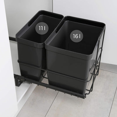 LM 64/2 Einbau Mülleimer ausziehbar mit 2 Abfalleimer (1x11L, 1x16L) Korbauszug anthrazit 32,8x43,3x