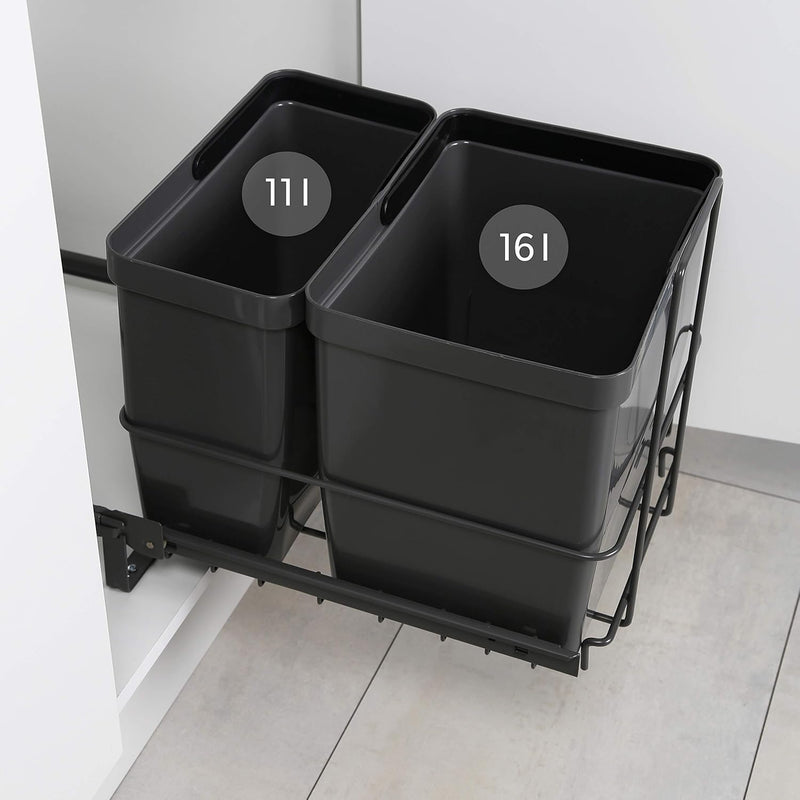LM 64/2 Einbau Mülleimer ausziehbar mit 2 Abfalleimer (1x11L, 1x16L) Korbauszug anthrazit 32,8x43,3x
