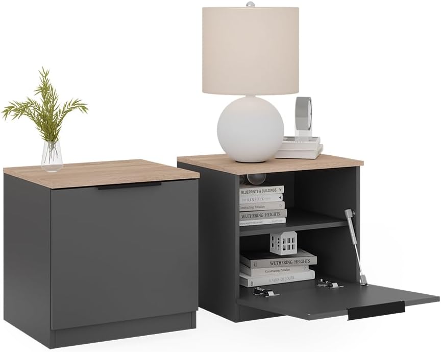 Vicco Nachttisch Betti, Anthrazit/Eiche, 50 x 50 cm 2er Set, 50 x 50 cm 2er Set