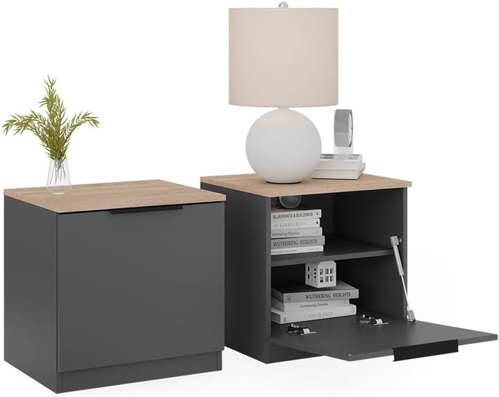 Vicco Nachttisch Betti, Anthrazit/Eiche, 50 x 50 cm 2er Set, 50 x 50 cm 2er Set