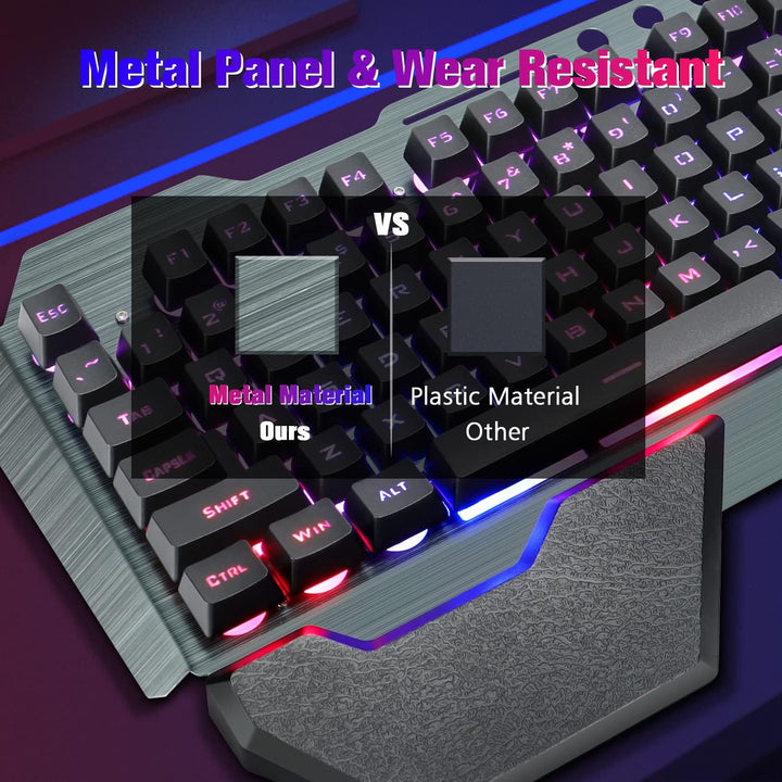 Gaming-Tastatur und Maus-Kombination, graue Metalllegierung,16 LEDs RGB-Hintergrundbeleuchtung, kabe