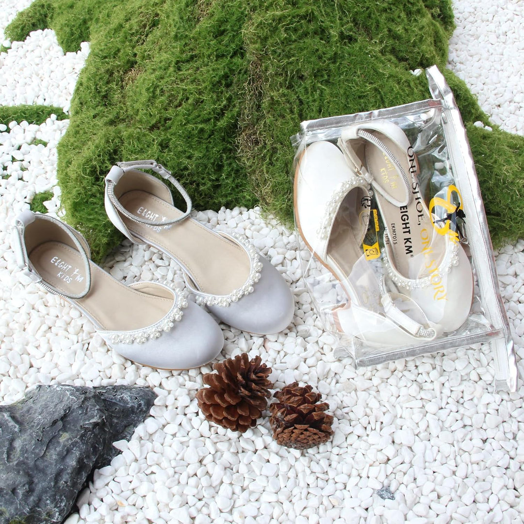 EIGHT KM - Mädchen High Heel Kleid Schuhe - Glattes Seidenperle - Prinzessin Hochzeit Schuhe Party P