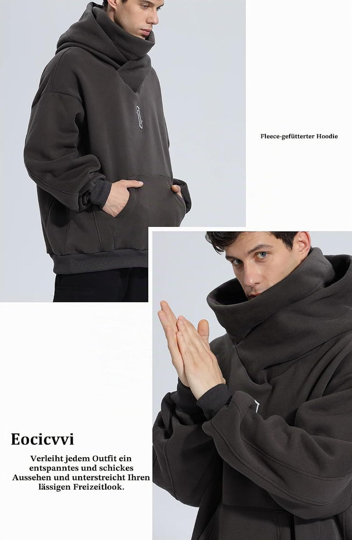 Pullover Herren Rollkragen Hip Hop Fleece Pulli Kapuzenpullover Hoodie Sweater Sweatshirt Mit Kapuze