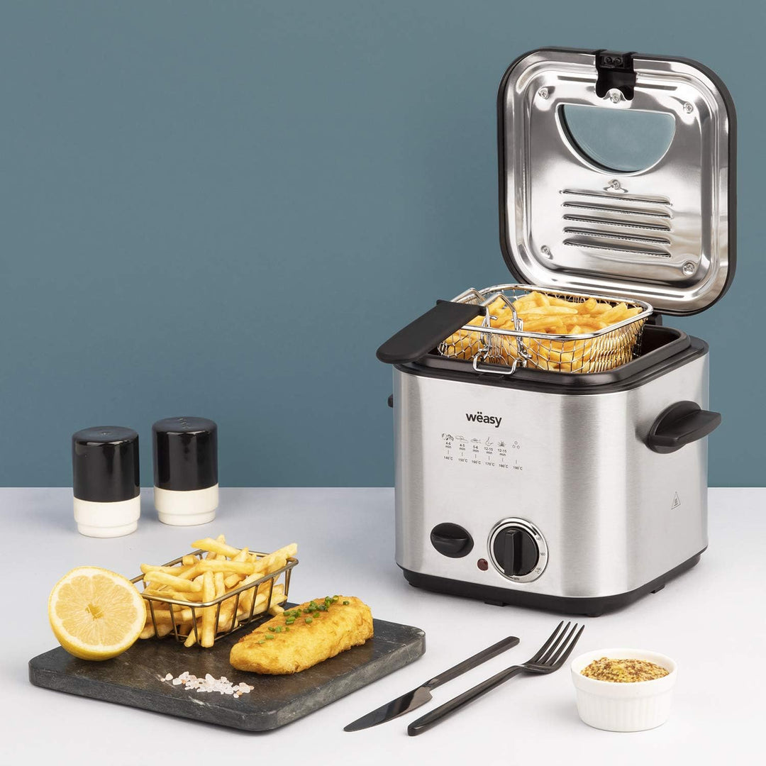 Wëasy TB600 Fritteuse und Fondue, 2 in 1, elektrisch, 1,2 l, Edelstahl, multifunktional, kompakt, 6
