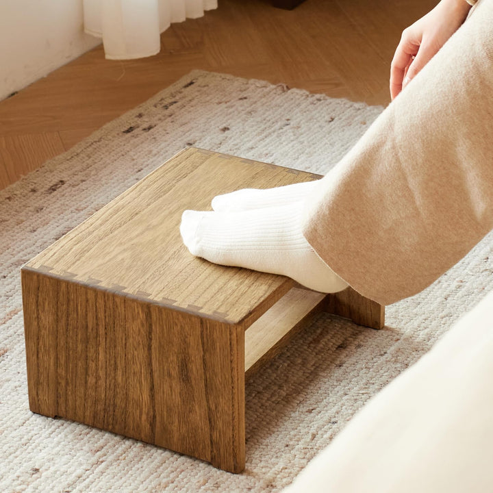 KIRIGEN Tritthocker Holz, Holzhocker, Holzschemel aus Massivholz | 2 Stufen · Stauraum · Handarbeit