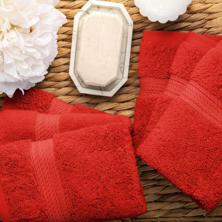 Superior Handtuch-Set, ägyptische Baumwolle, 33 x 33 cm, Rot, 6-teilig 6PC Face Rot/Ausflug, Einfarb