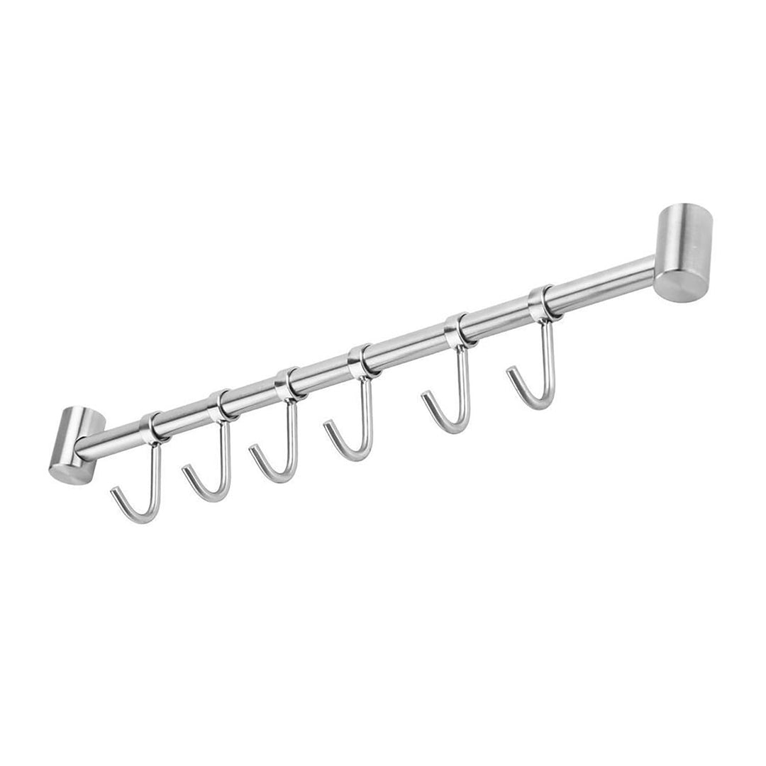 Hängeleiste für die Küche aus Edelstahl mit 6 beweglichen Haken zum Bohren - 35.8 x 3.4 x 2.2 cm - K