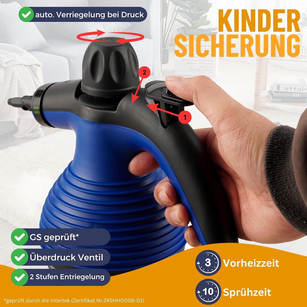 Sommertal Dampfreiniger Handgerät SC350 – Kompakter Hand-Dampfreiniger für alles – Polstermöbel, Fli