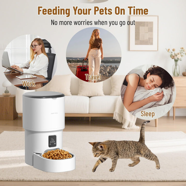 Futterautomat Katze 4L, Katzen Futterautomat mit Timer und Portionskontrolle, 1–6 Mahlzeiten pro Tag