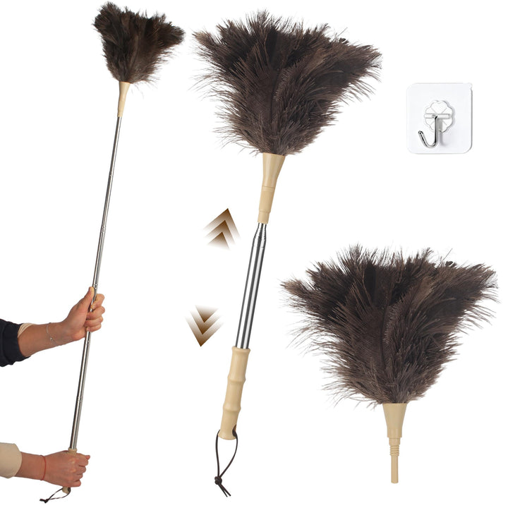 Staubwedel Straussenfedern Teleskop – Duster Ausziehbar bis 186 cm, Waschbar, Anti-Statik, Kratzfrei
