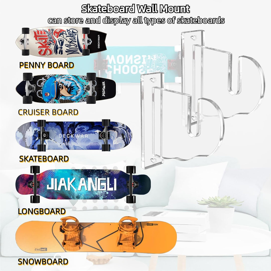 BiJun Skateboard- und Snowboard-Wandhalterung - Acryl, Horizontale Halterung, Aufbewahrung, Aufhänge