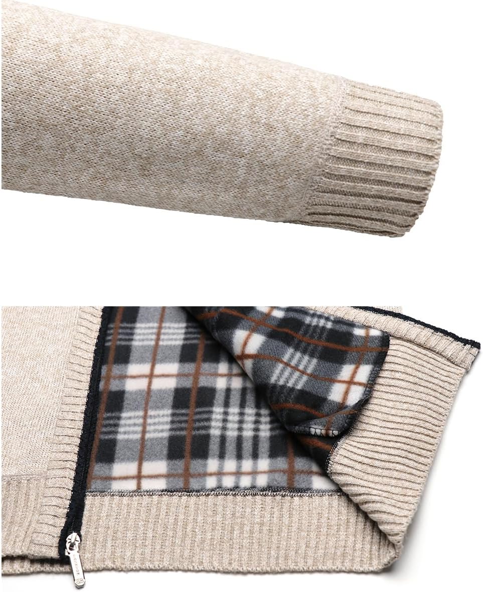 KTWOLEN Herren Strickjacke Cardigan Feinstrick Mit Stehkragen Und Reissverschluss Fleece-gefüttert W