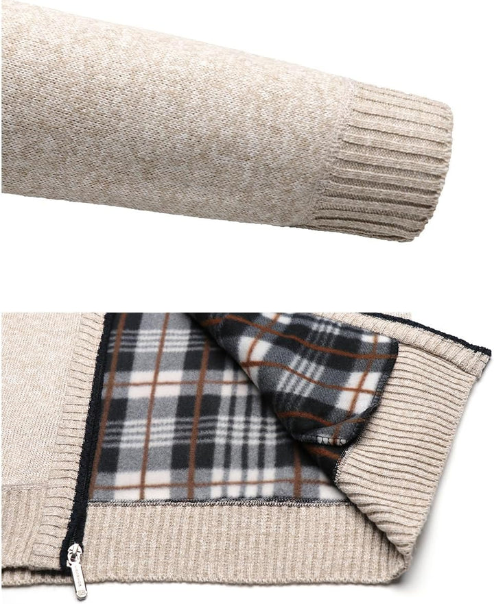 KTWOLEN Herren Strickjacke Cardigan Feinstrick Mit Stehkragen Und Reissverschluss Fleece-gefüttert W