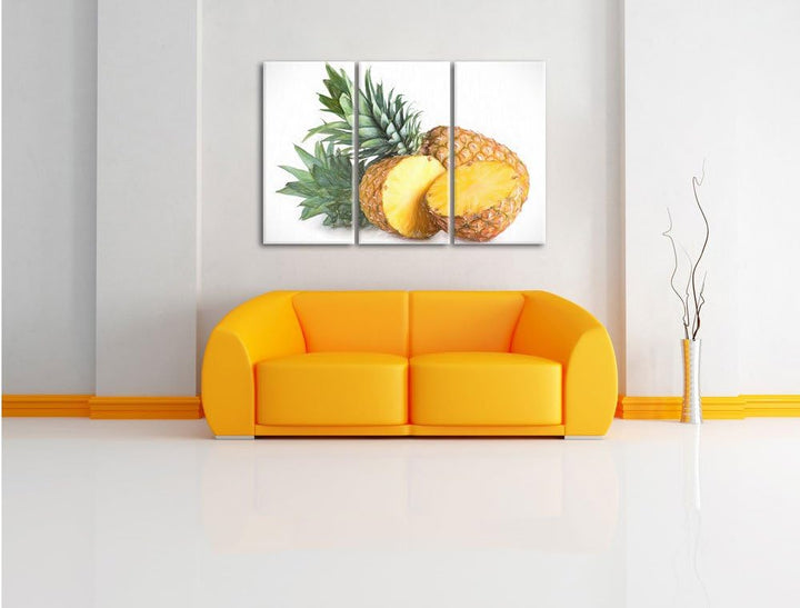 Pixxprint Frische Ananas Bunstift Effekt 3-Teiler Leinwandbild 120x80 Bild auf Leinwand