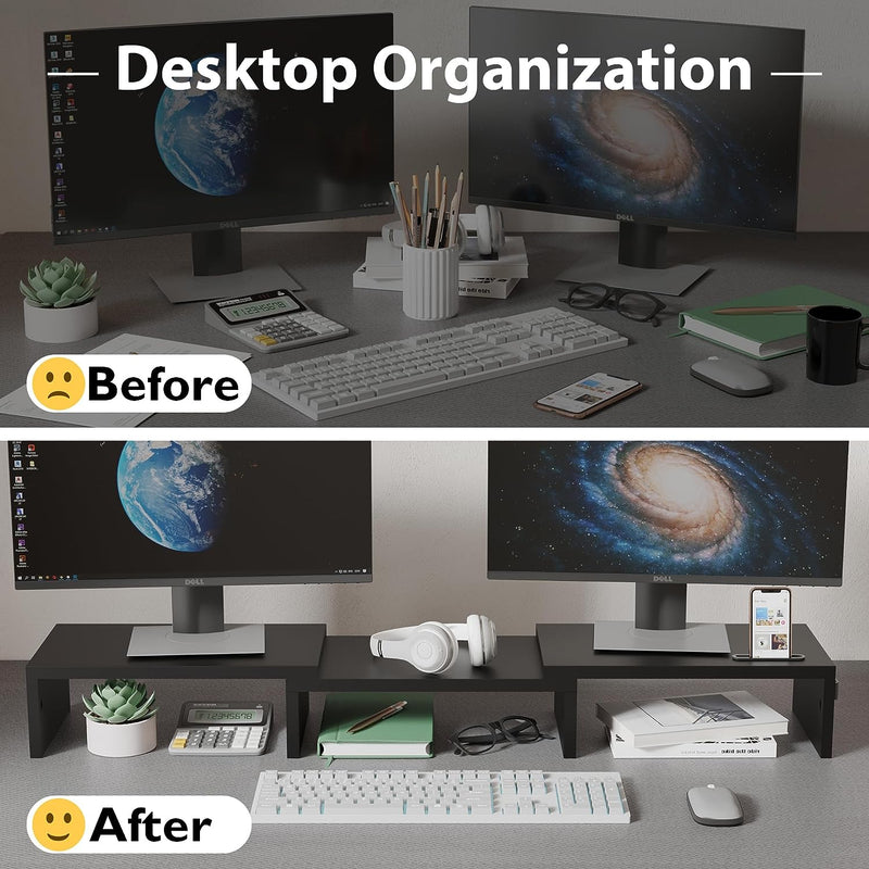 BONTEC Dual Monitor Stand Riser, Desktop Monitorständer mit Smartphone-Halter, Verstellbare Länge un