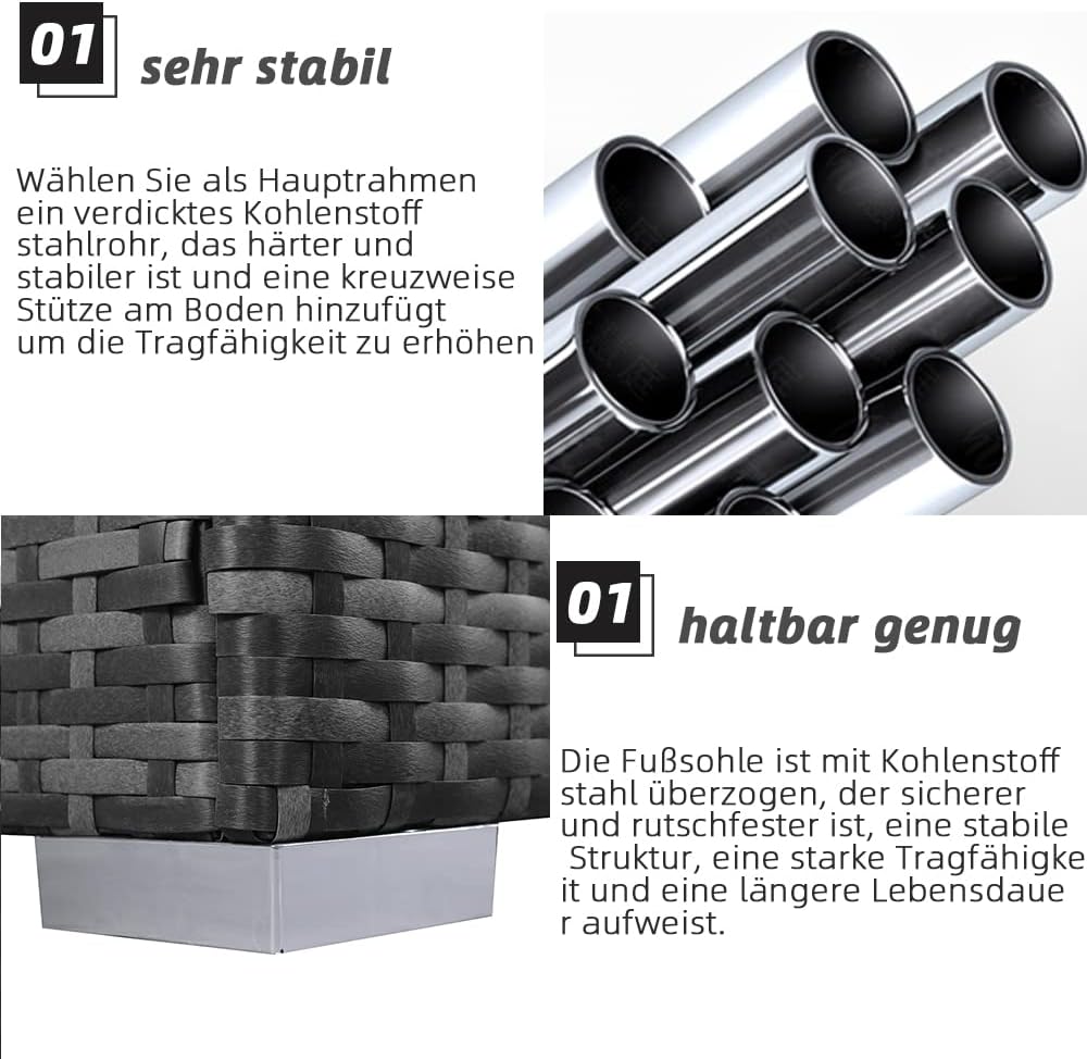 Mingone Hocker Rattan Outdoor mit Kissen Rattansofa Gartenmöbel-Set Sitzhocker Gartensofa für Terras