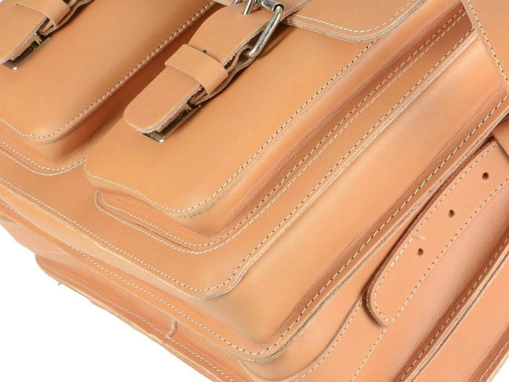 Ruitertassen Lehrertasche Leder XXL Damen Herren Schultasche Aktentasche Tasche 3 Fächer Natur gross