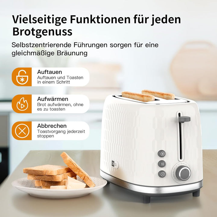 aeco toastlab ONE Toaster 2 Scheiben, 38 mm extra breite Schlitze, 7 Bräunungsstufen, 950 W, Auftau-