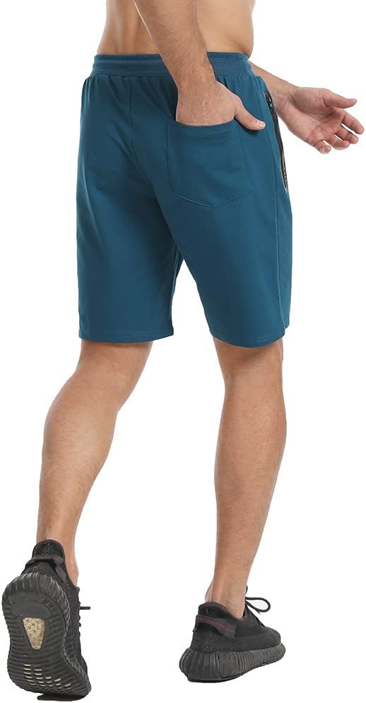 JustSun Sport Shorts Kurze Hosen Herren Baumwolle Mit ReissverschlussTaschen S Pfauenblau, S Pfauenb