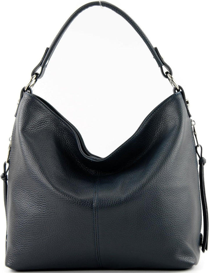modamoda de T160 Damen Leder Schultertasche Gross, handmade in Italy T160 Dunkelblau, T160 Dunkelbla
