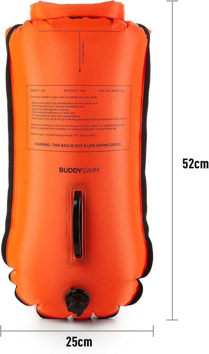 Buddyswim Set aus Freiwasser-Schwimmboje 28 Liter und Badekappe. Sicherheitsboje zum Schwimmen im of