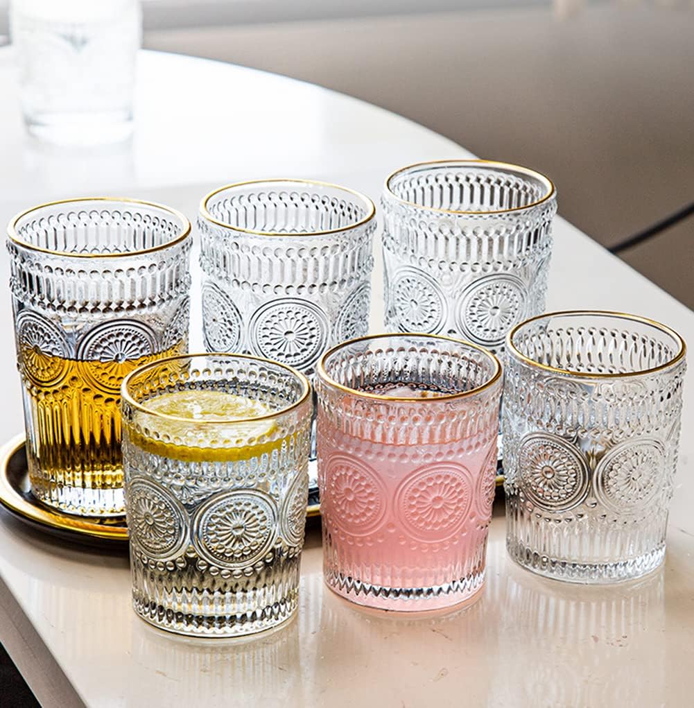 LOYUYU Set von 6, Romantische Wassergläser, 250ml Premium Trinkgläser Tumbler, Vintage Gläser Set fü