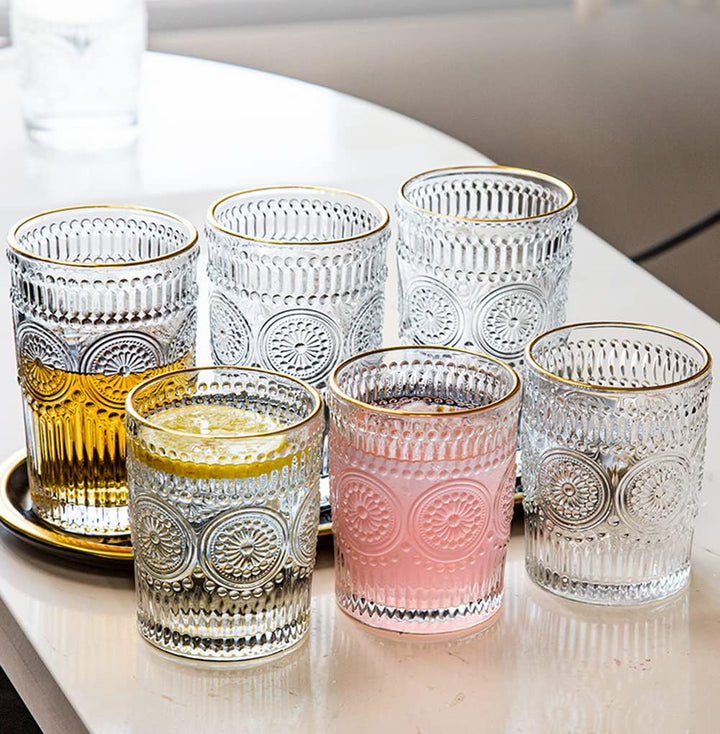 LOYUYU Set von 6, Romantische Wassergläser, 250ml Premium Trinkgläser Tumbler, Vintage Gläser Set fü