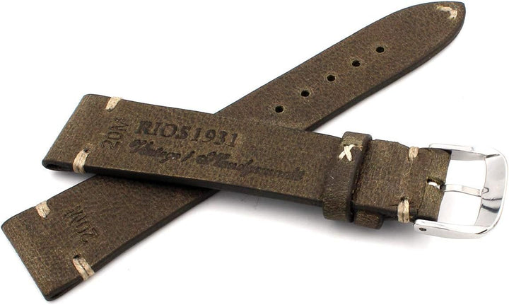 RIOS1931 Sagittarius Vintage Rindsleder Uhrenarmband handgemacht in Deutschland Robust 20mm Moosgrün