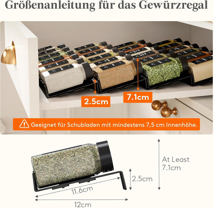 Lifewit Gewürzregal Schublade 48 Stück, Verstellbarer Gewürz Organizer für Alle Schubladen, Kombinie