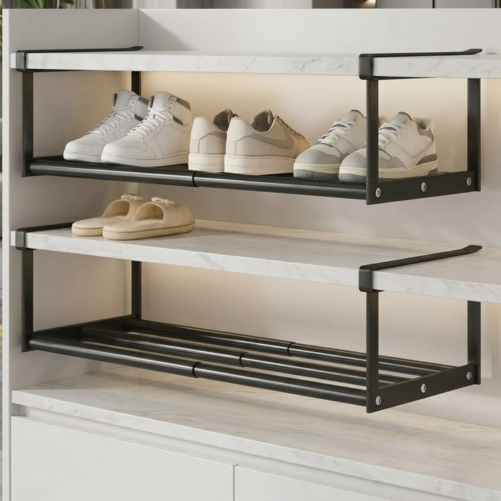 2 Stück Hängendes Schuhregal Organizer im Schrank - 40-70cm Verstellbares Unterregal Hängekorb Auszi