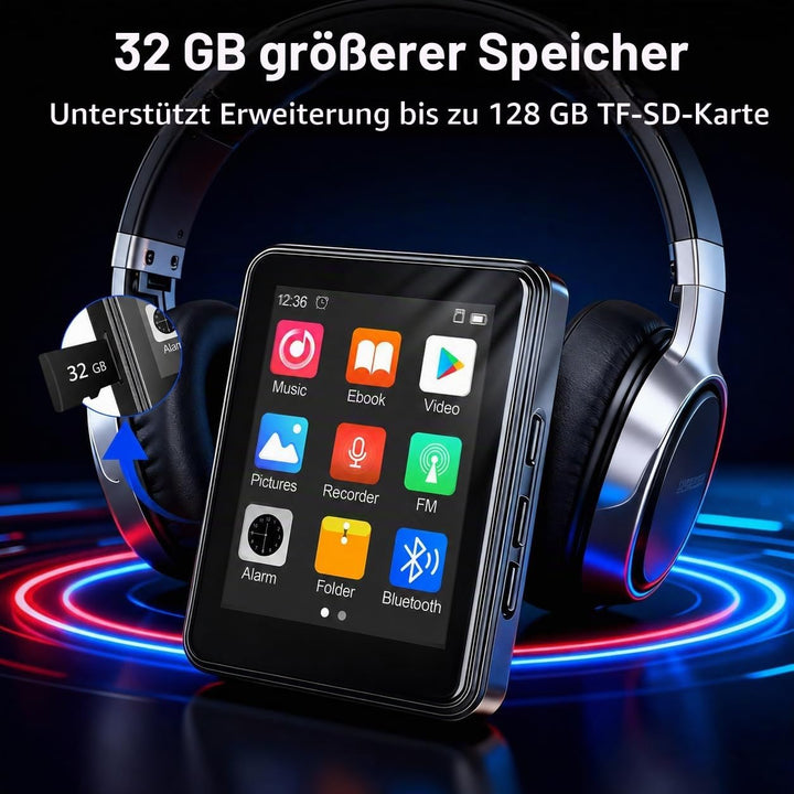 32GB MP3 Player Bluetooth 5.2 mit Lautsprecher Schwarz 2.4”, Schwarz 2.4”