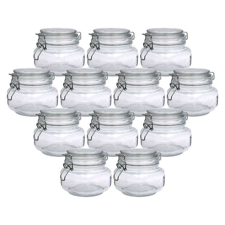 gouveo 12er Set Vorratsgläser 500 ml eckig mit Bügelverschluss - Bügelgläser aus Glas mit Drahtbügel