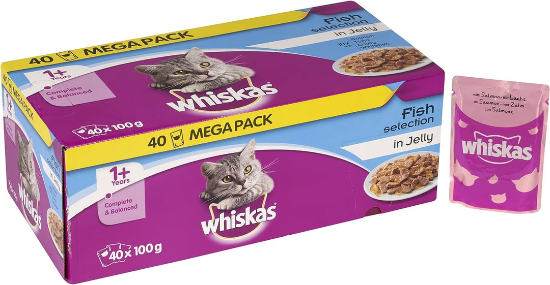 Whiskas Pouches Jelly Fishermans Choice Packung Nass Katzenfutter (40 x 100g) (Einheitsgrösse) (Fish