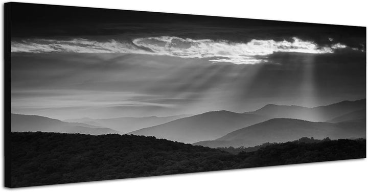 Paul Sinus Art Leinwandfoto als Panorama SCHWARZ/Weiss 150x50cm Berge Wald Herbst Sonnenaufgang Wolk