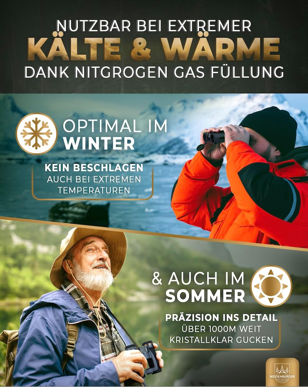 Fernglas 12x32 [TESTSIEGER], Wasserdicht nach IPX7, Nitrogengefüllt & stossfest, Fernglas für Erwach