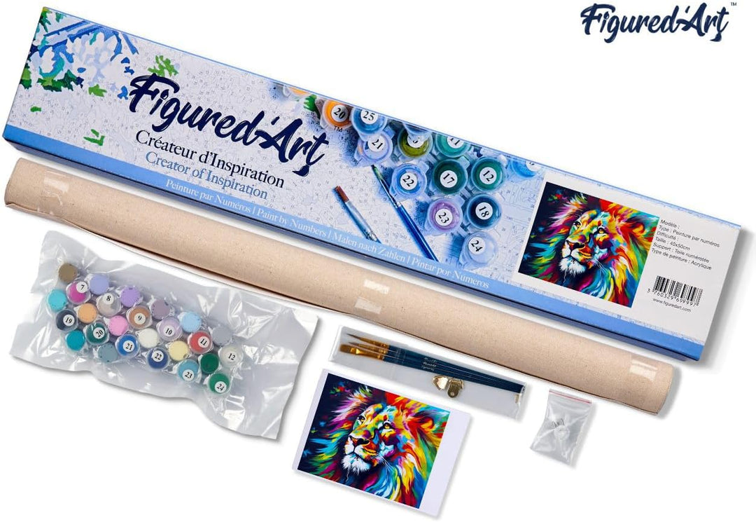 Figured'Art Malen Nach Zahlen Erwachsene Löwe Farbenfroh Abstrakt - Paint by Numbers Basteln DIY Bas