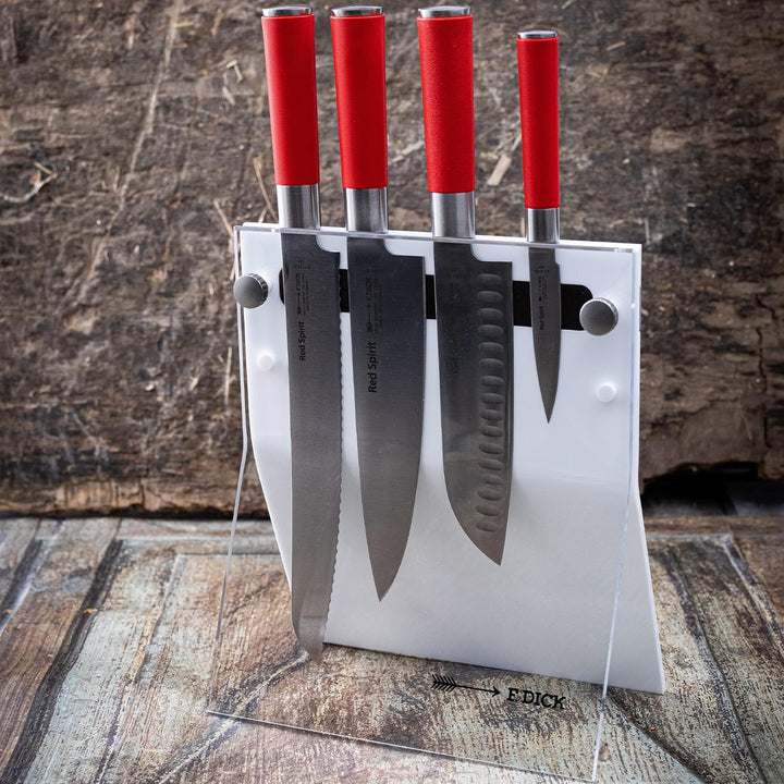 F. DICK Red Spirit Messerblock 4Knives (4-teilig, Officemesser Santoku Küchenmesser Brotmesser, Mess