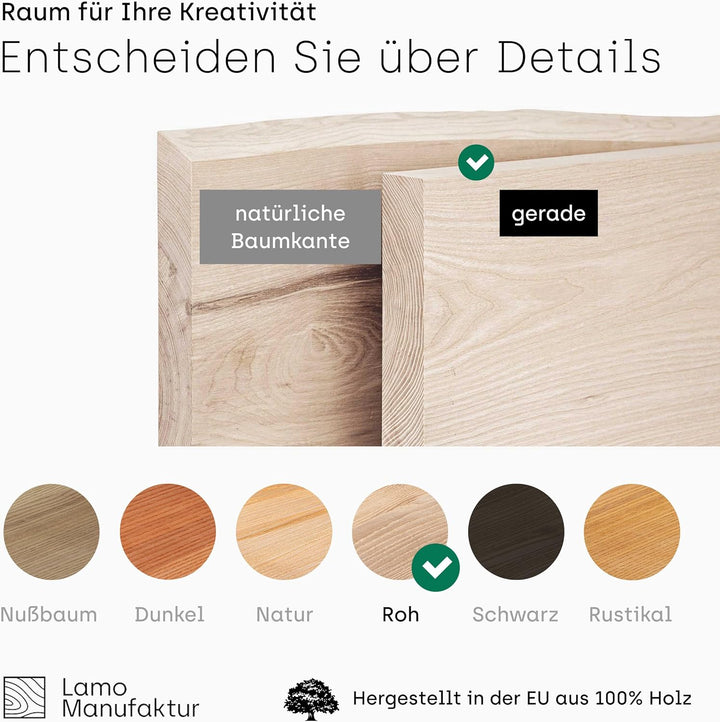 LAMO Manufaktur Wandregal Holz Gerade | Regal Farbe: Roh | Invisible: Schweberegal | 80 cm Invisible