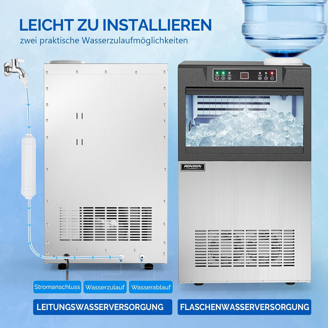 ROVSUN Gewerbliche Eiswürfelmaschine 50 kg/24H Kommerzielle Eismaschine mit Kompressor 50 Stück/14 M