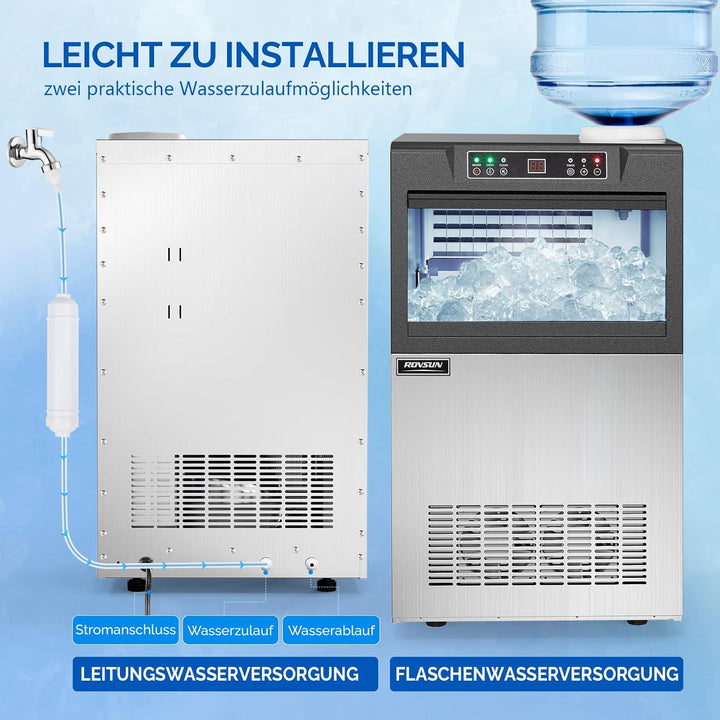 ROVSUN Gewerbliche Eiswürfelmaschine 50 kg/24H Kommerzielle Eismaschine mit Kompressor 50 Stück/14 M