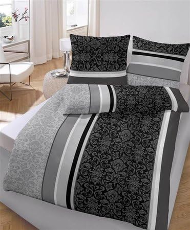 soma Biber Bettwäsche 2 teilig Bettbezug 135x200 cm Kopfkissenbezug 80 x 80 cm anthrazit Barock Blum