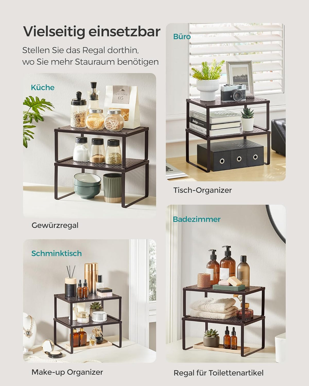 SONGMICS Gewürzregal, 4er Set, Küchenregal, Küchen-Organizer, Küche, Gewürzhalter, erweiterbar, stap