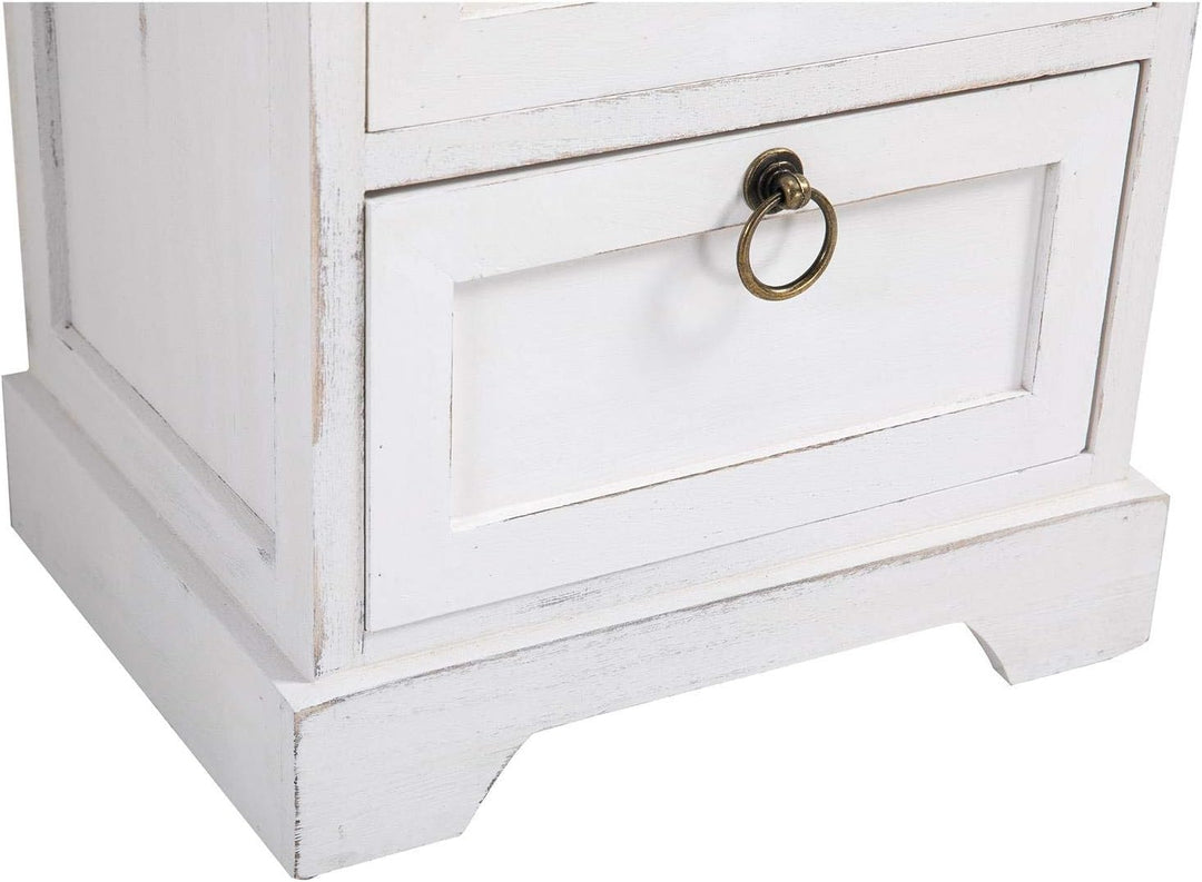 CARO-Möbel Nachttisch IRMA Nachtschrank für Boxspringbett Nachtkonsole mit 3 Schubladen weiss Vintag