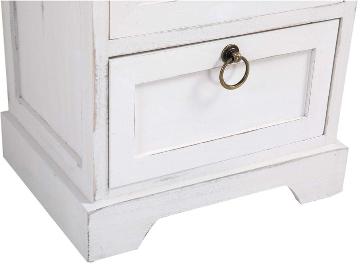 CARO-Möbel Nachttisch IRMA Nachtschrank für Boxspringbett Nachtkonsole mit 3 Schubladen weiss Vintag