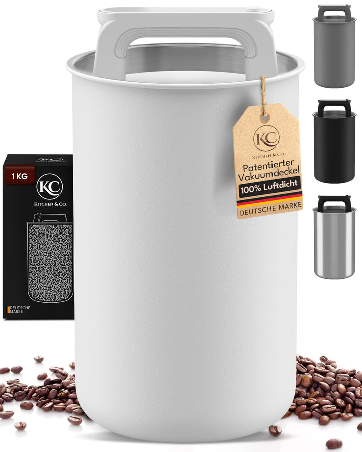 Kaffeedose luftdicht für 1 kg Kaffeebohnen mit Vakuumdeckel (Behälter für Kaffee, Tee, Edelstahl Dos