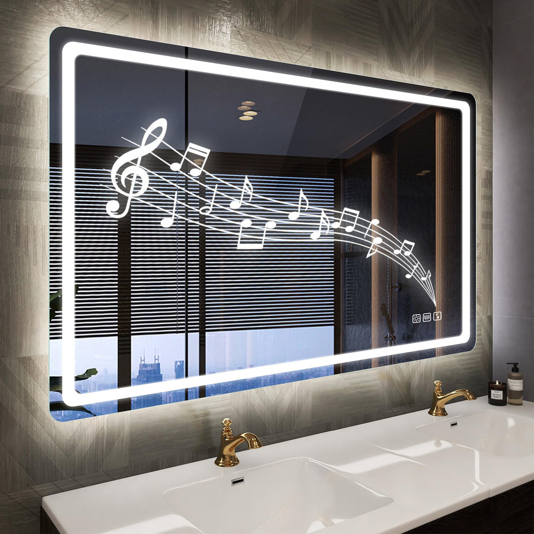 STARLEAD Badspiegel-mit-Beleuchtung 100x70cm, Spiegel-mit-Beleuchtung und Entfoggen, Bluetooth, Dimm